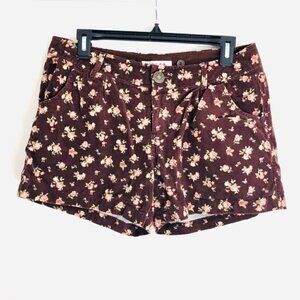 COLZA Shorts L Corduroy Floral Print 90s Vintage Brown Pink Y2K